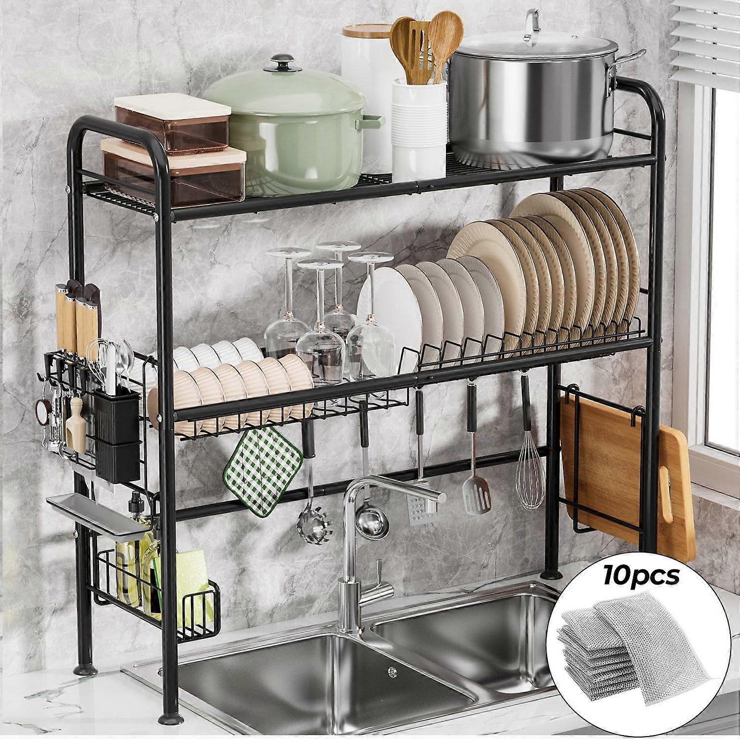 Large sink drainer rack, 2 tier sink dish rack for kitchen organization and efficiency