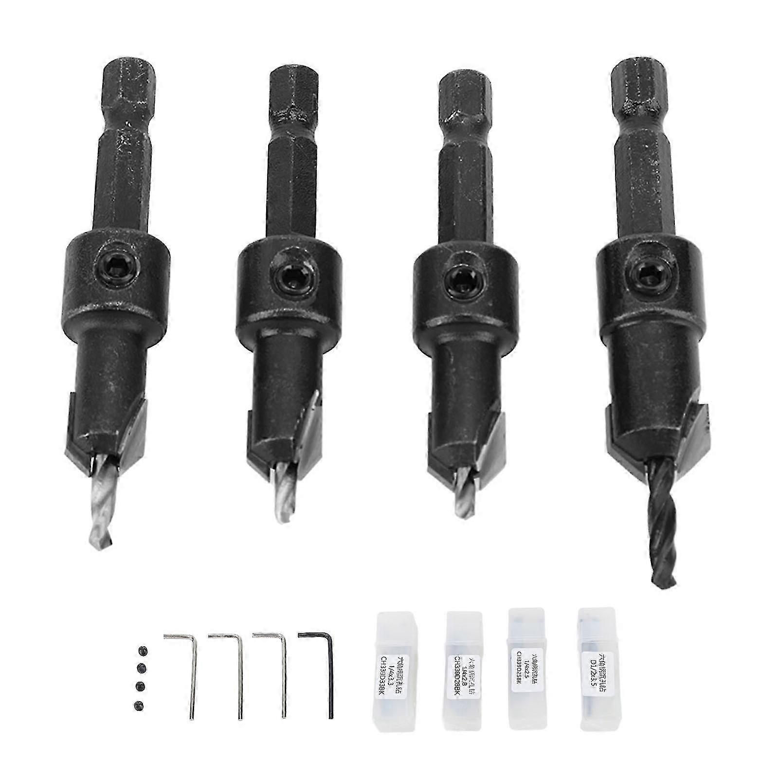 4Pcs Countersunk Drill Bit Cemented Carbide Hex Shank Countersunk Drilling Bit for Self Tapping Screws