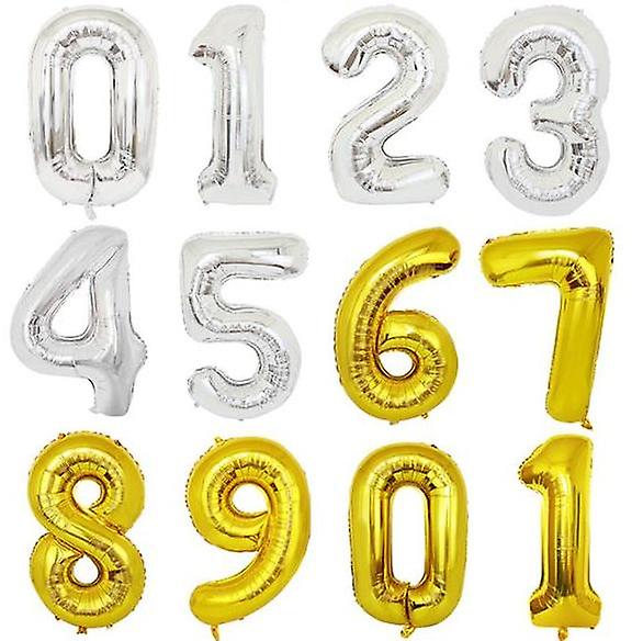 90CM NUMBER BALLOON GOLD AND SILVER METALLIC