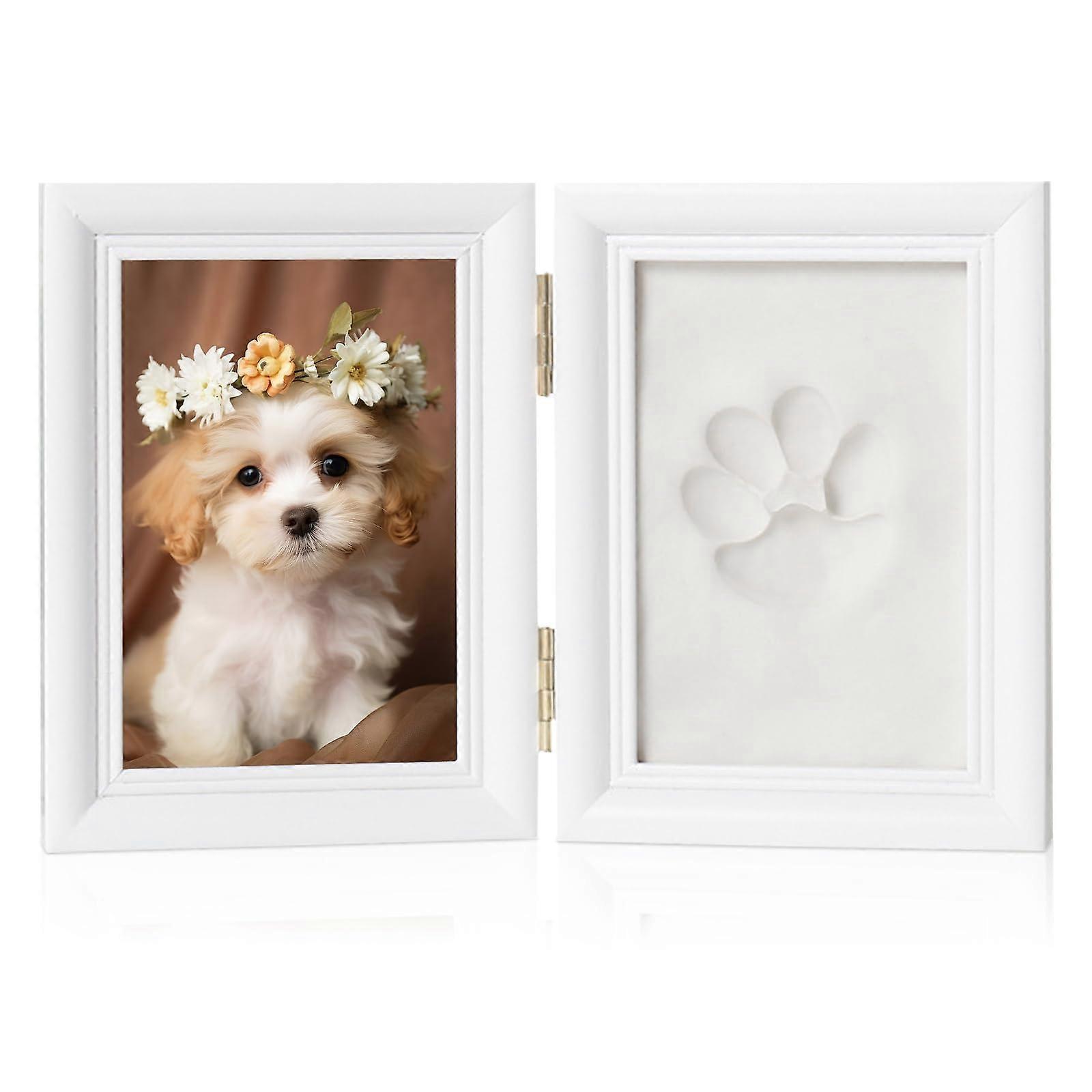 Paw Print Set Dog Cat 3D Picture Frame with Stand, Wooden Photo Frame for Pet Owners, Includes Paw Prints and Customization Options