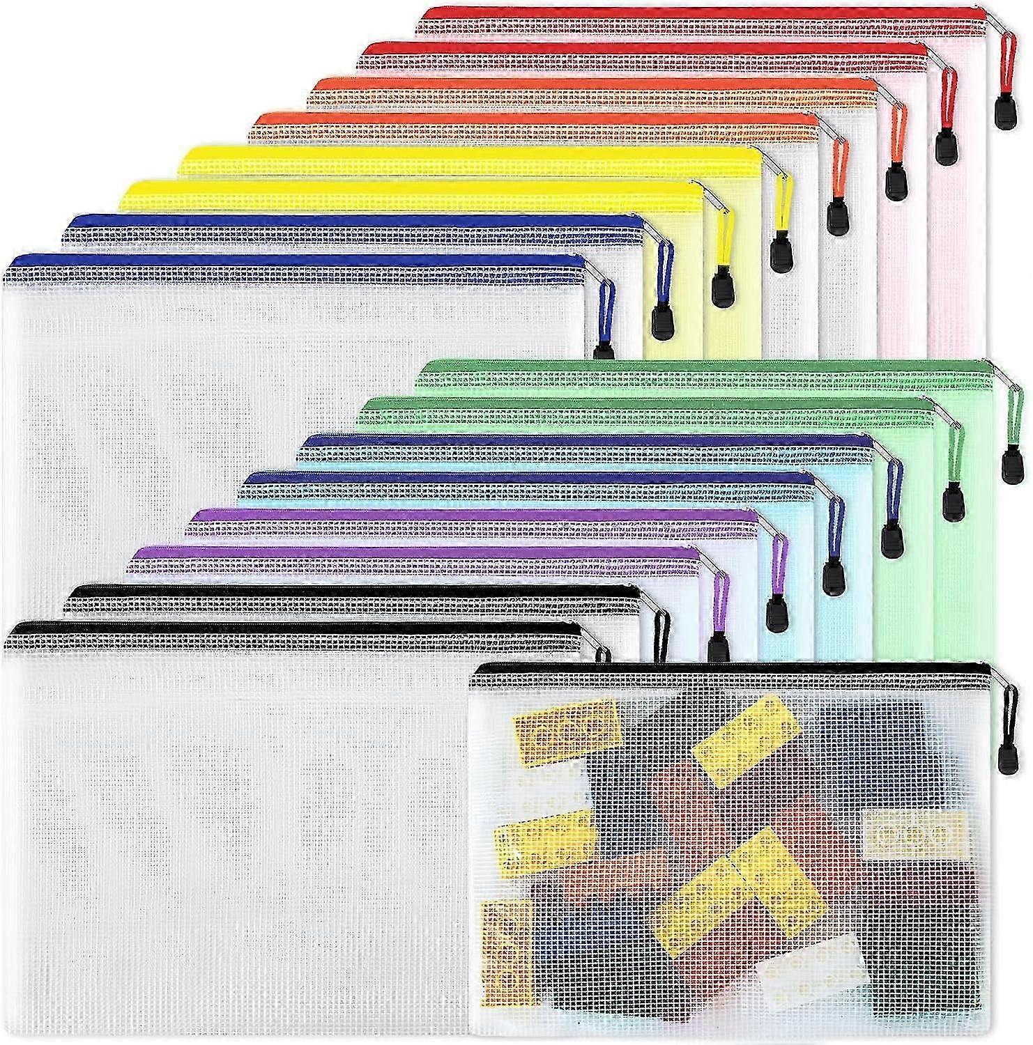 16pcs Waterproof Zip File Bags, A4 Size Mesh Pouches for School and Office Supplies, Storage Solutions Available in 8 Colors