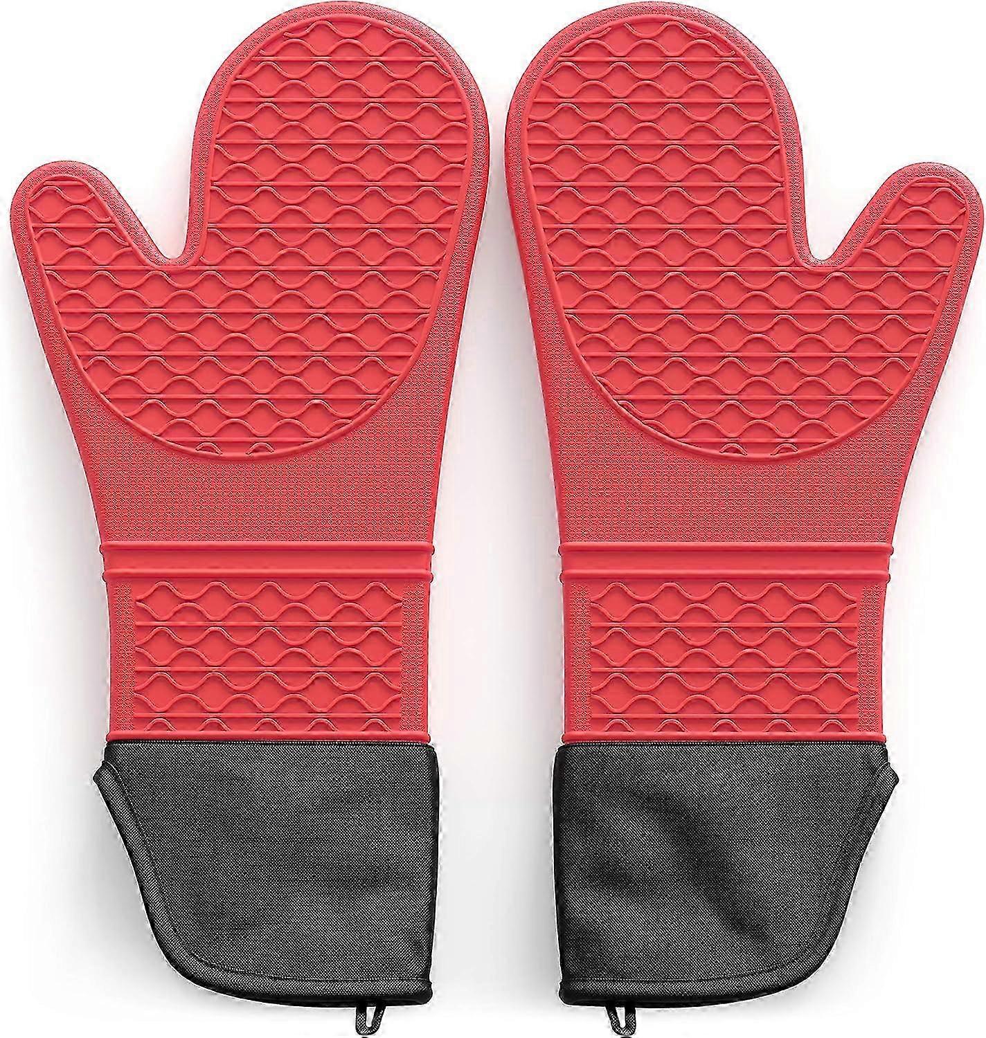 Extra Long Heat-Resistant Oven Gloves - Silicone Kitchen Baking Gloves