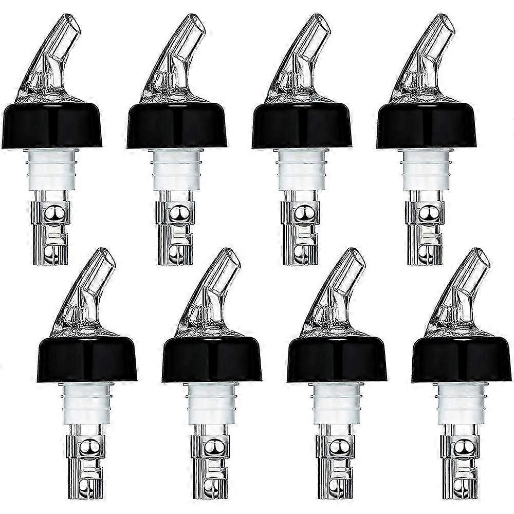 8-Piece Automatic Measured Bottle Pourer Set with Spout, Tail & Collar - Black/Transparent
