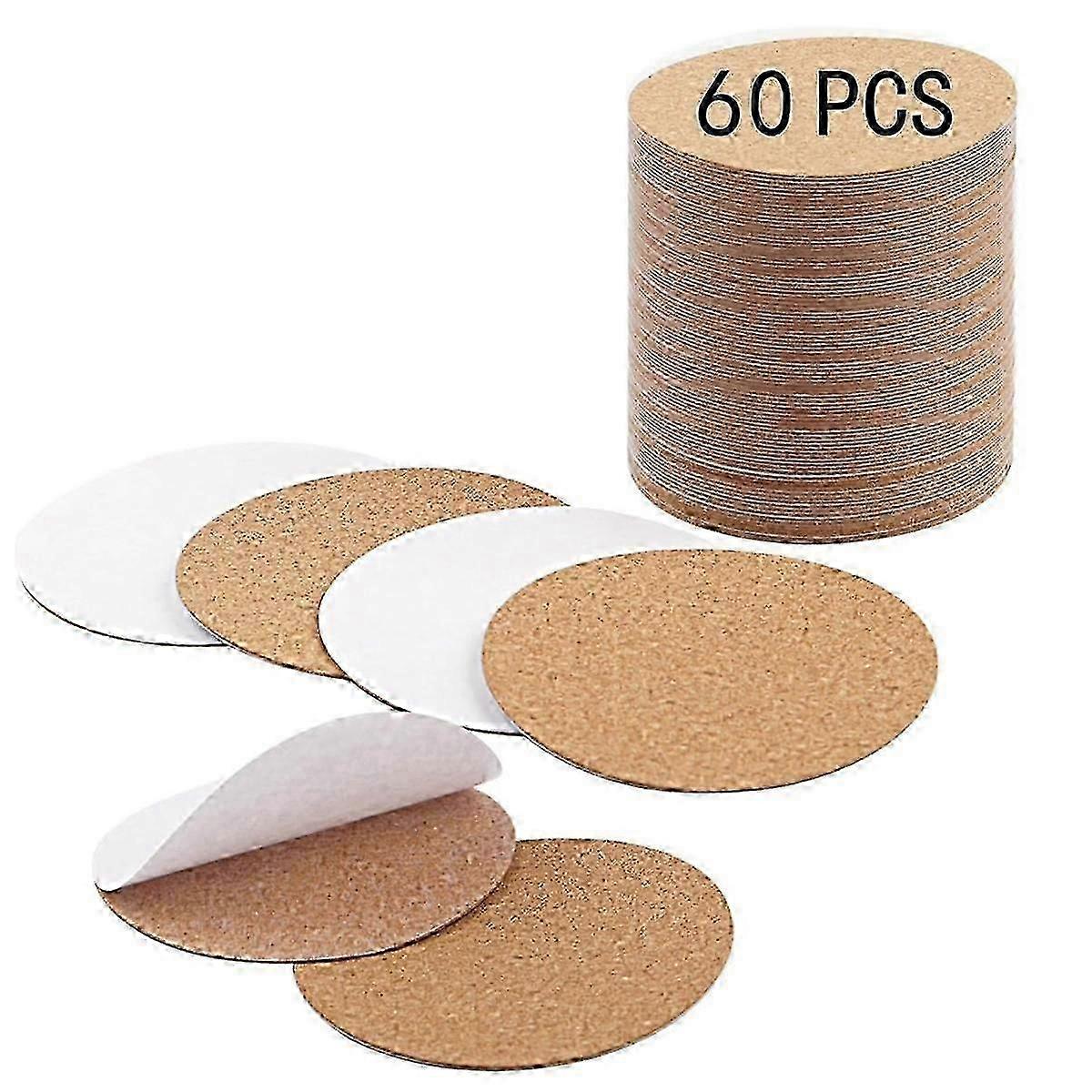 60 PCS Self-Adhesive Cork Coasters Bulk, Round Coaster Backing with Adhesive