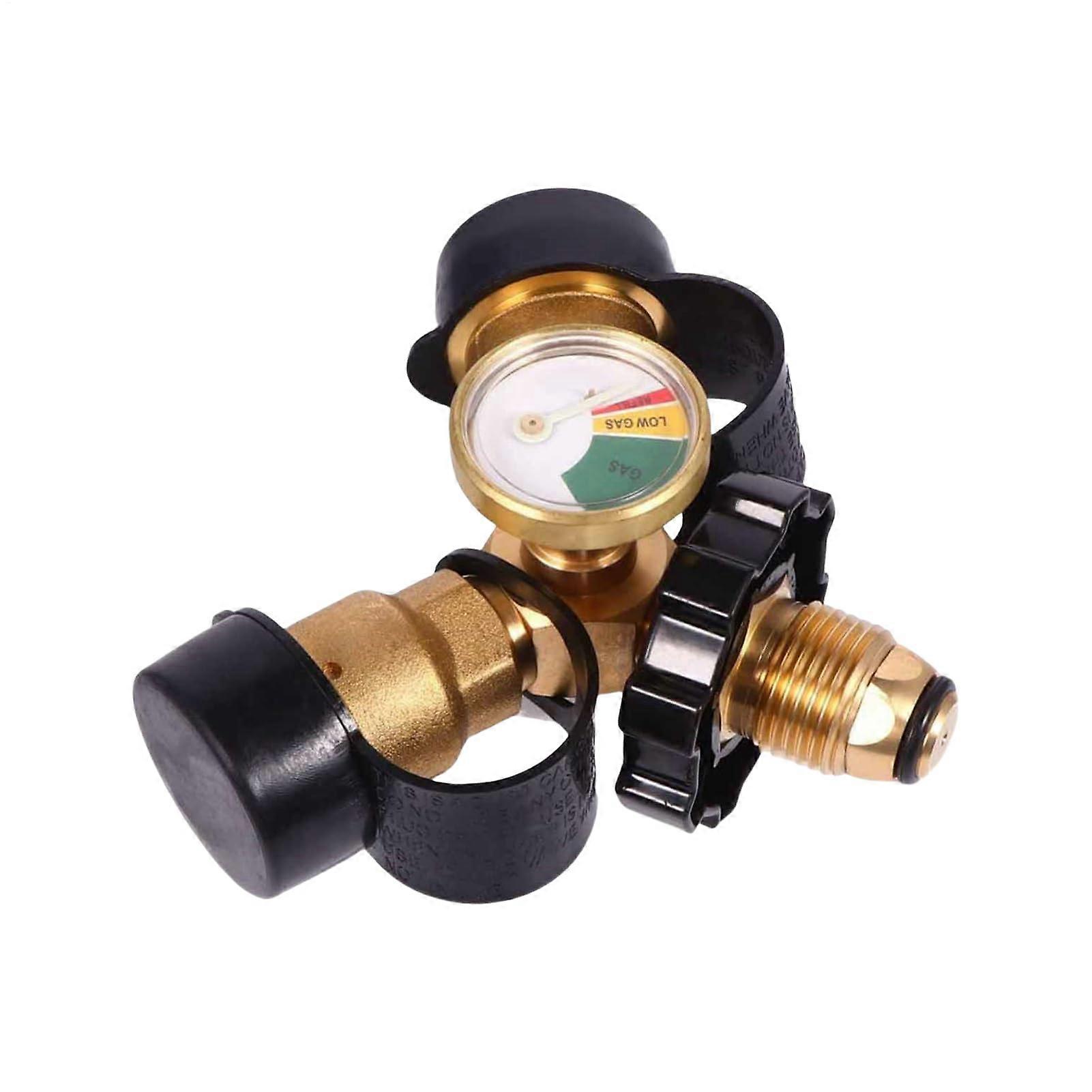 2-Way Propane Bottle Distributor With Shut-Off Valve, Hose Connection, Stable Design, Camping Stove Accessory