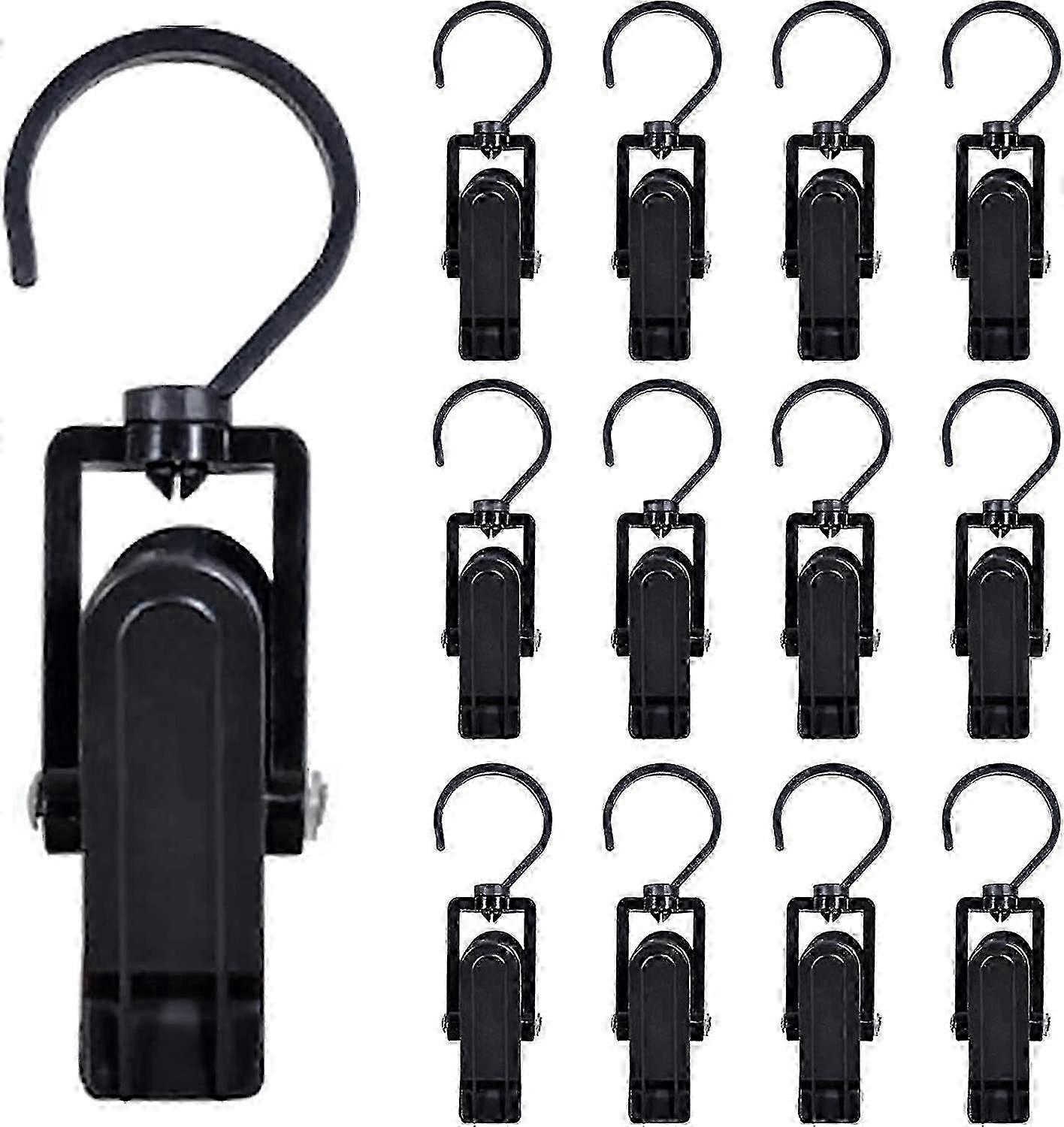 16pcs 4.53" Black Durable Plastic Laundry Hooks Swivel Hanging Clips