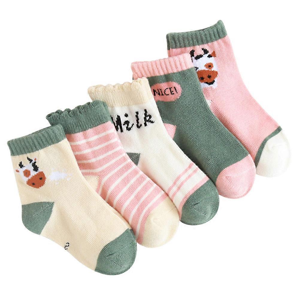 Calf Socks for Kids Baby Themed Socks Students Non Slip Bottom Sweat Absorption Size S 5 Pairs