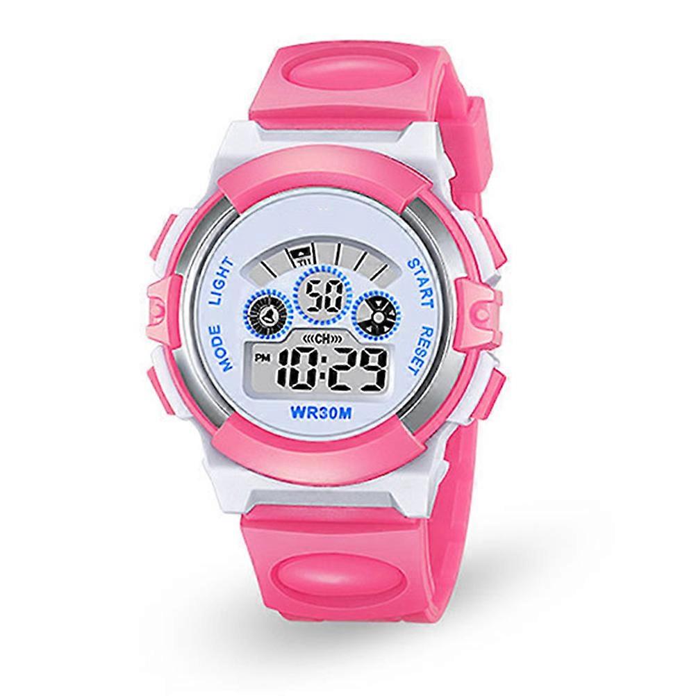 Kids Waterproof Watch Rosy Silicone Rubber Strap Round Digital Timekeeping Luminous for Daily Use Sports 1Pcs