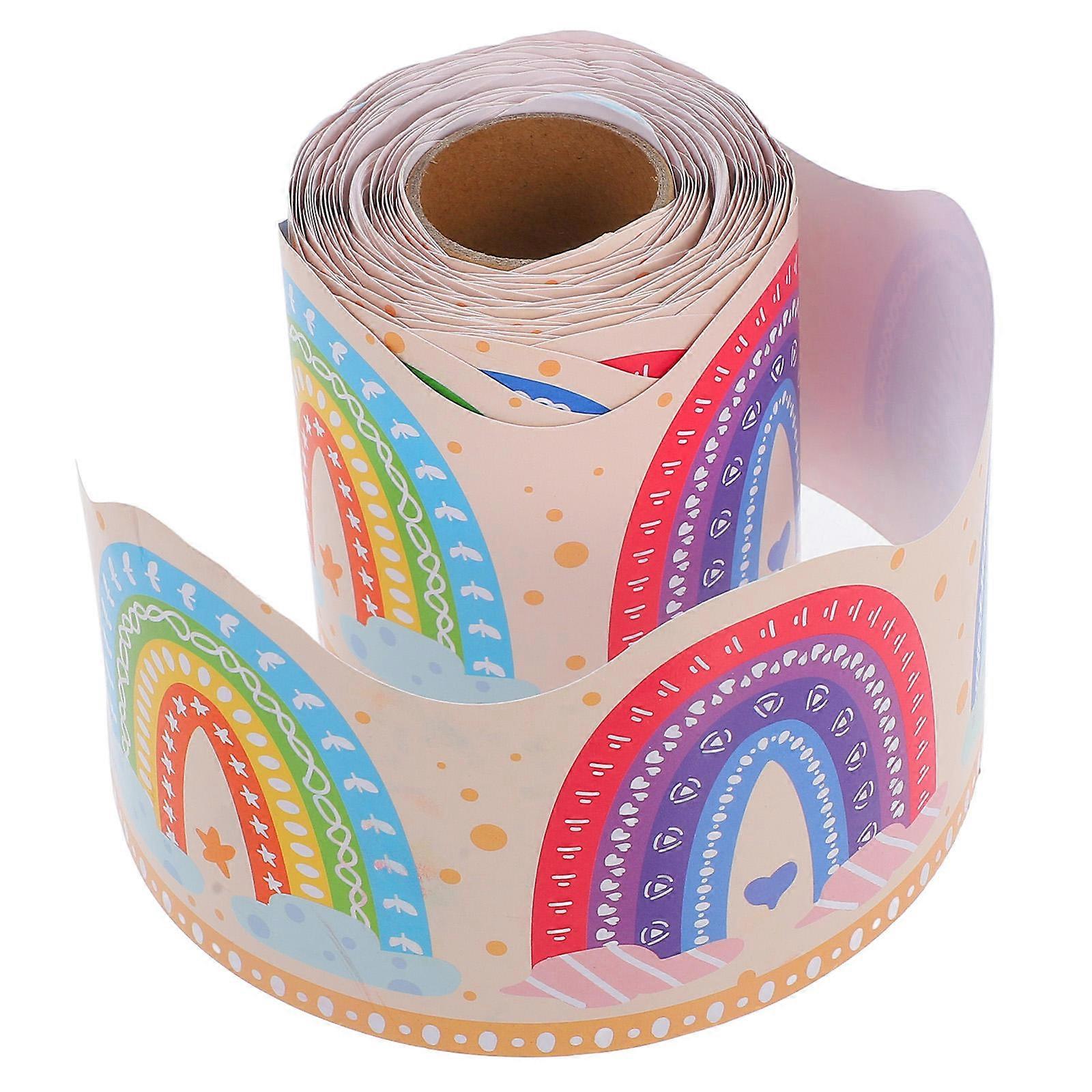 Pastel Rainbow Bulletin Board Border Trim Thick Paper Classroom Decor with Hearts and Dots Flexible Cut for Bulletin Board Display Chalkboard and