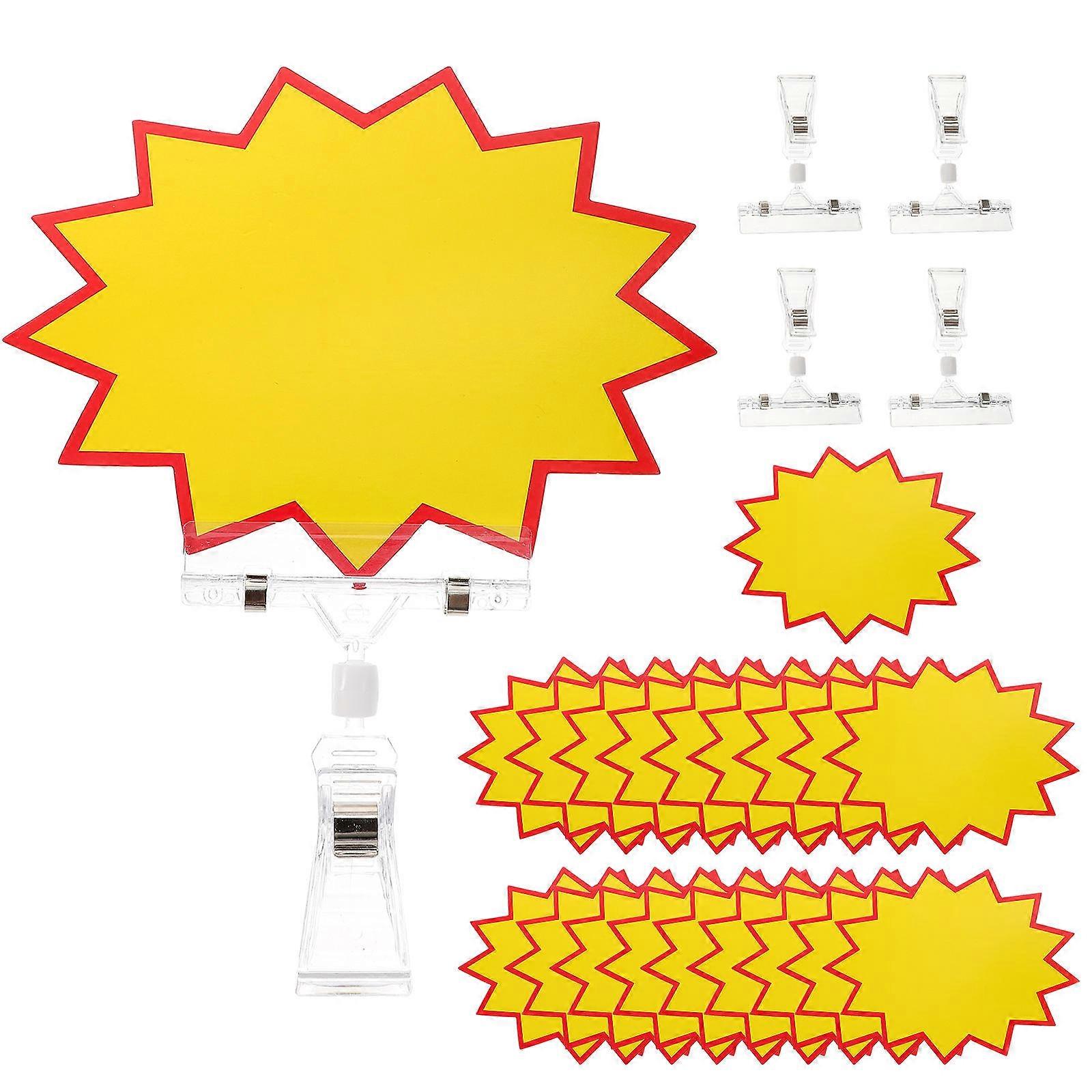 1 Set Transparent Price Display Clips with Burst Shaped Tag Holders for Stickers, Garage Supplies, and Merchandise Signage