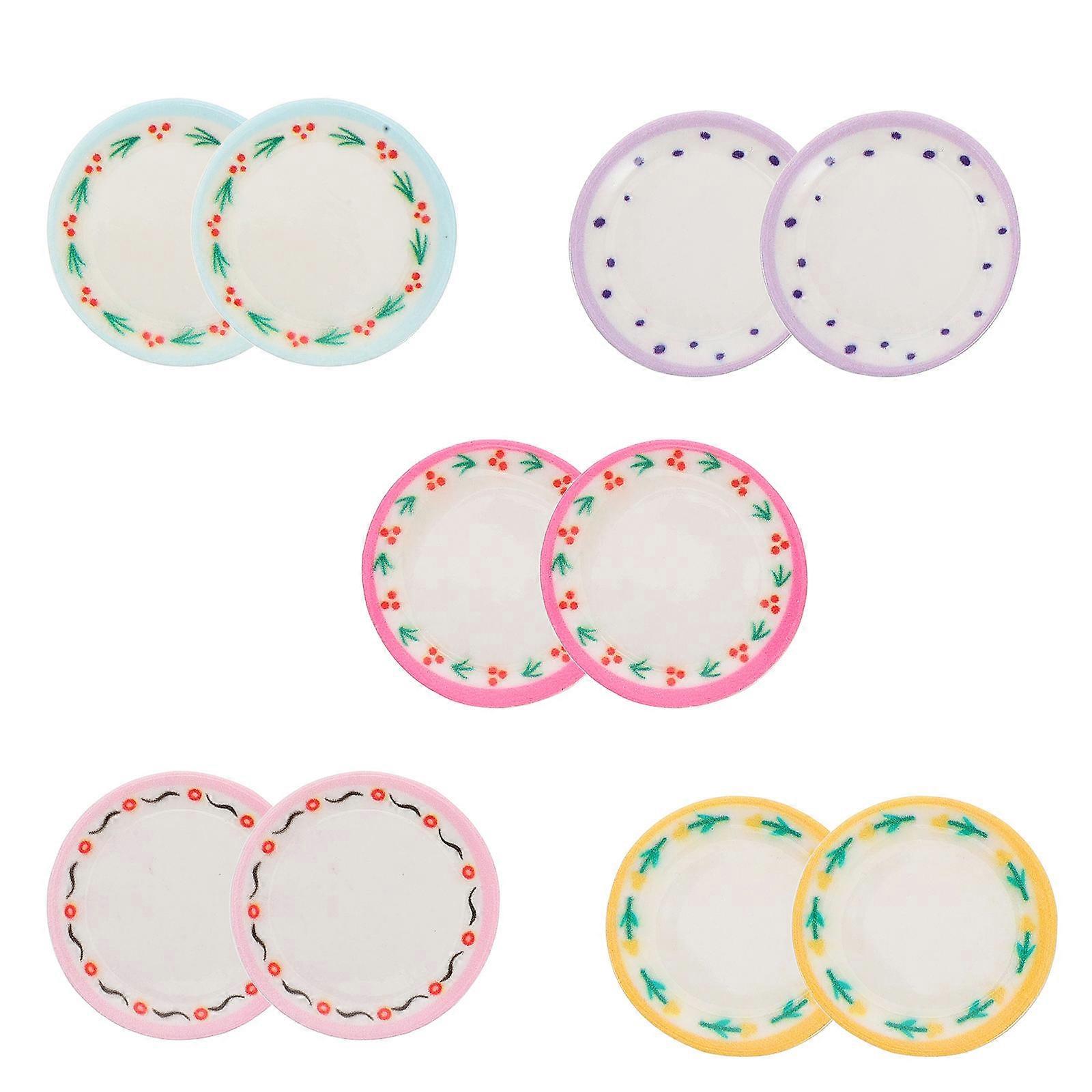 Miniature Tableware Dollhouse Plates Decorative Piece Circular Resin Assorted Color 3.50X3.50X0.50CM 10Pcs