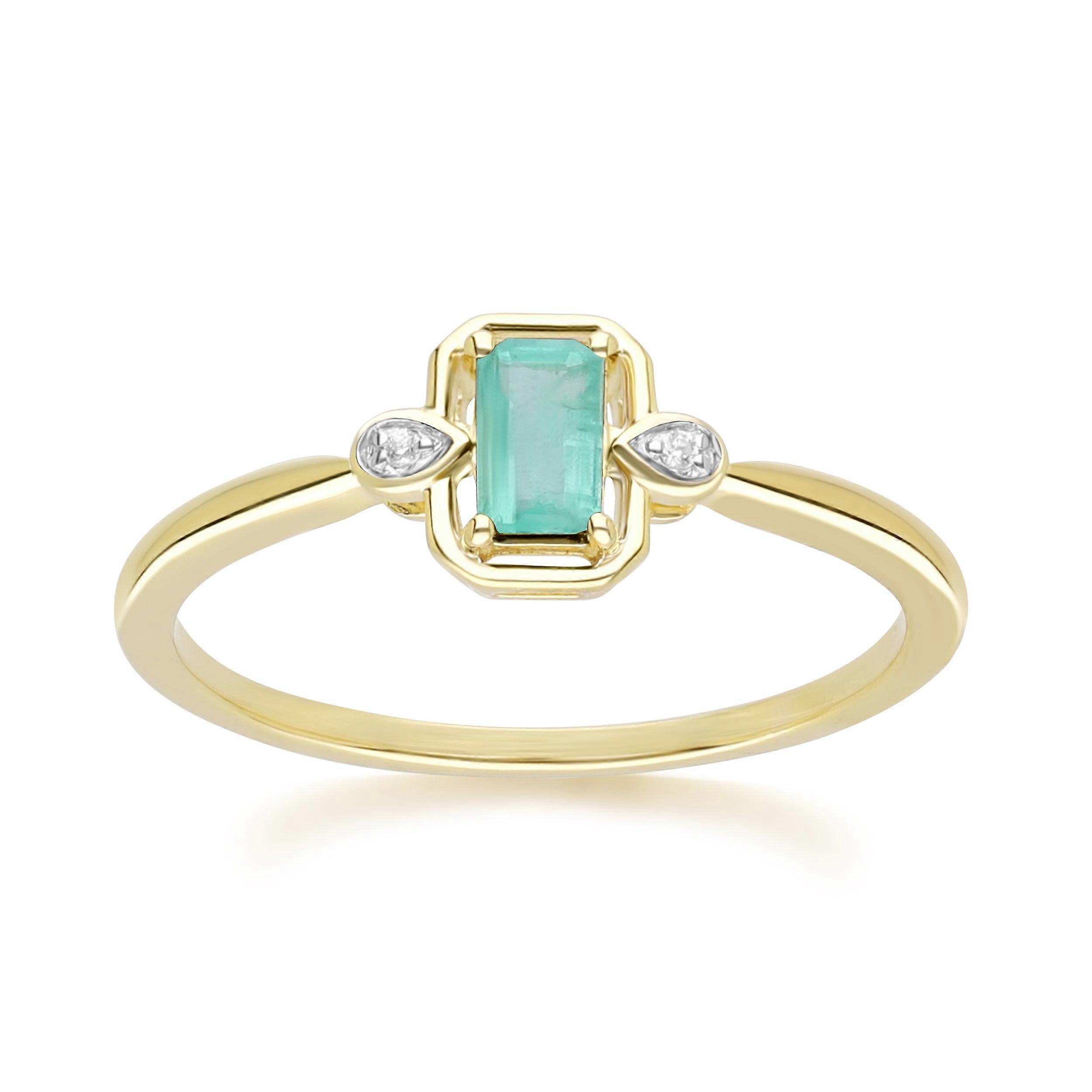 Classic Emerald Baguette & Diamond Ring In 9ct Yellow Gold