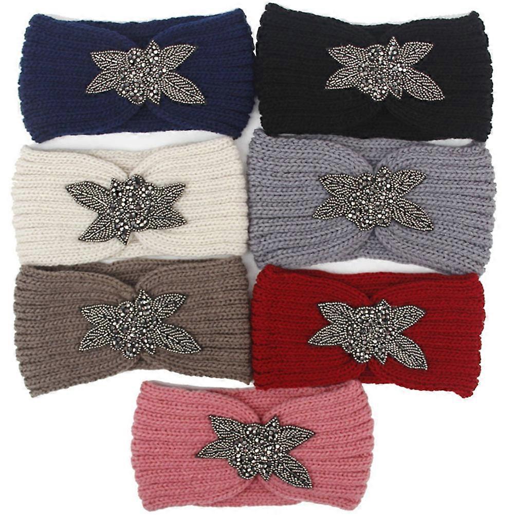 Warm Headgear Woolen Yarn Hair Hoop Winter Warm Flower Pattern Headdress Simple Design Light Grey 1Pcs