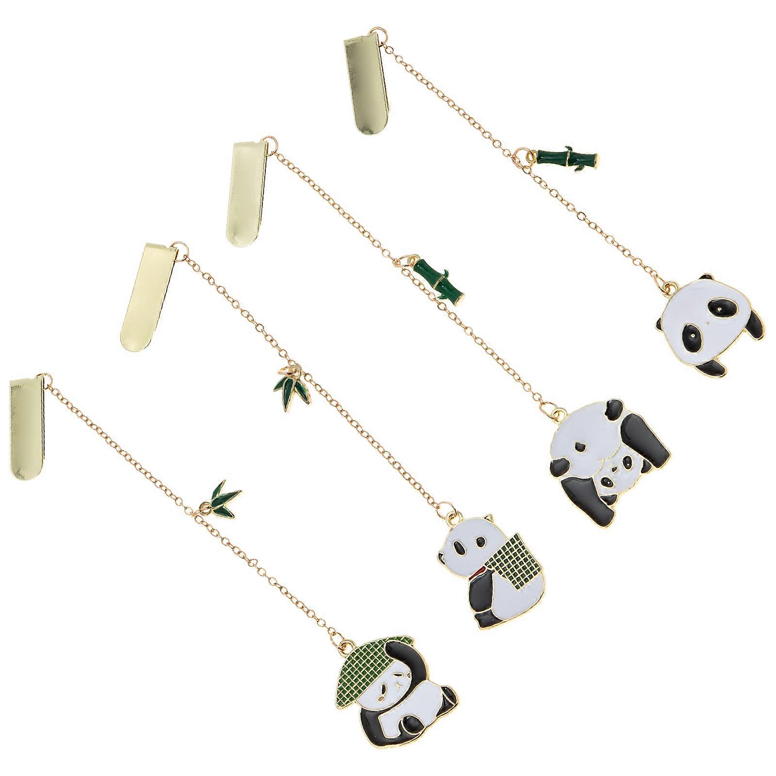 Metal Pendant Bookmarks Panda Shape Page Marker For Books Reading 4Pcs
