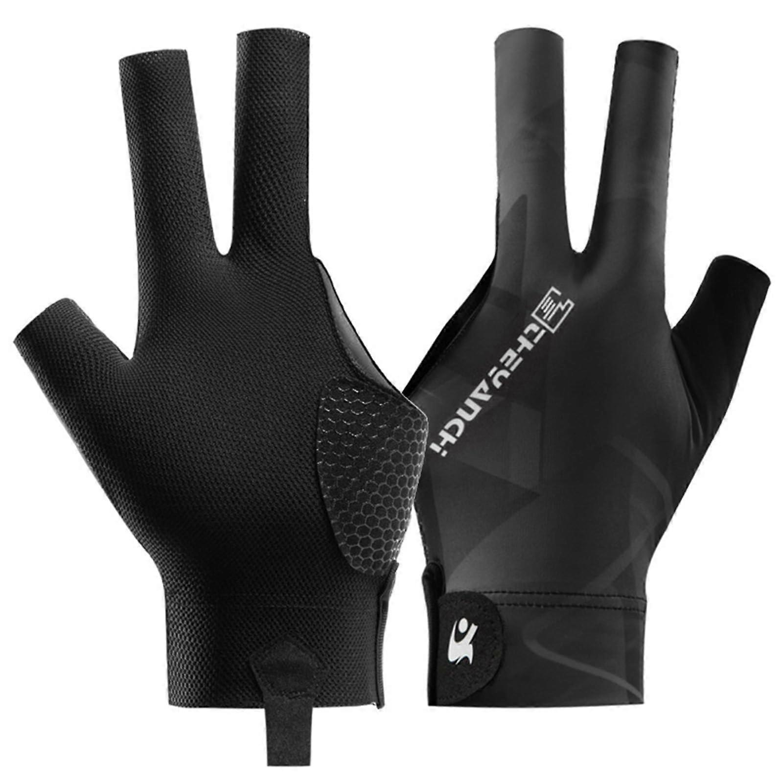 Snooker Player Gloves NonSlip Breathable Billiard Gloves Comfortable Three Finger Snooker Player Gloves Black and grey