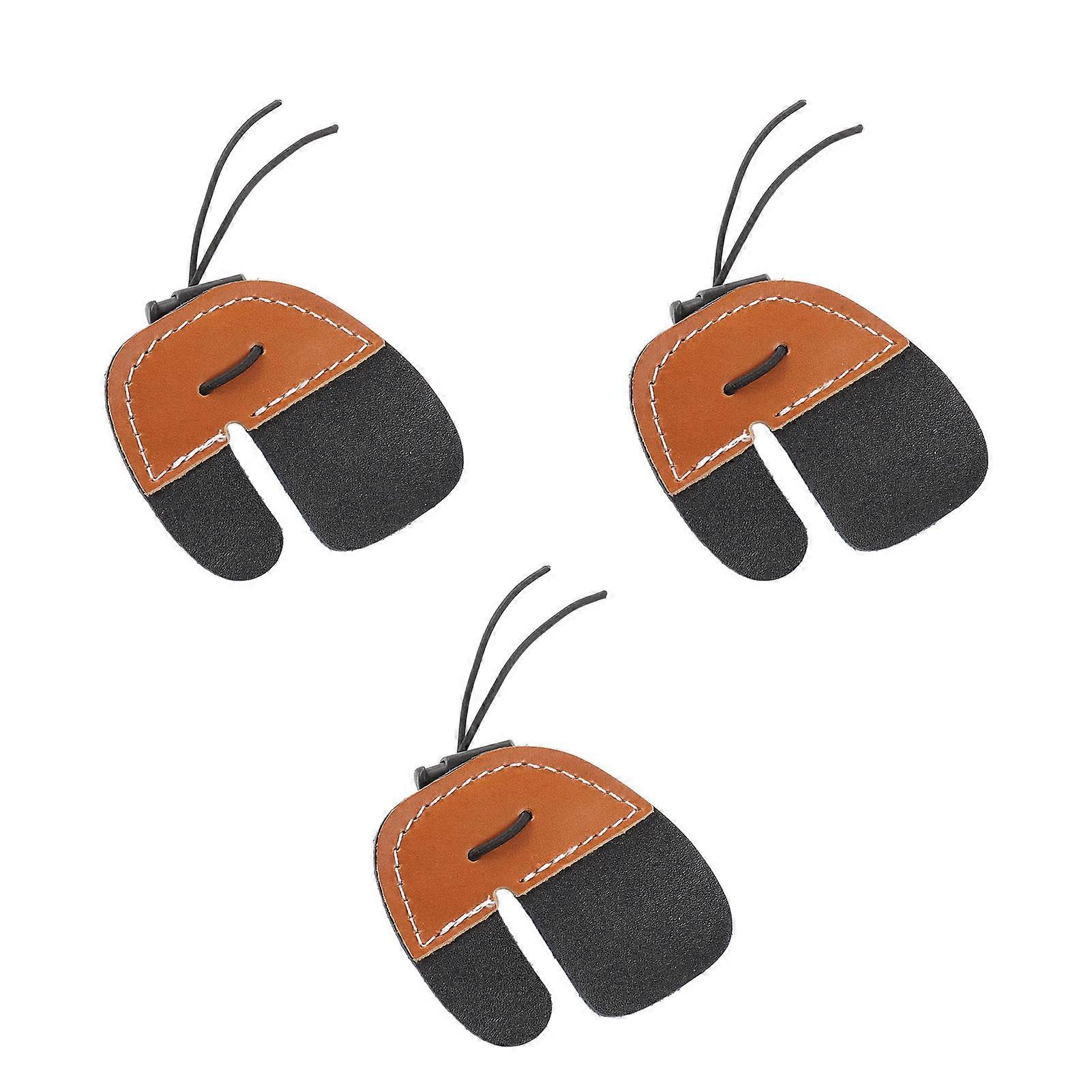 Lot de 3 protège-doigts de tir à l'arc en cuir PU épais double couche, protection des doigts pour arcs recourbés, marron