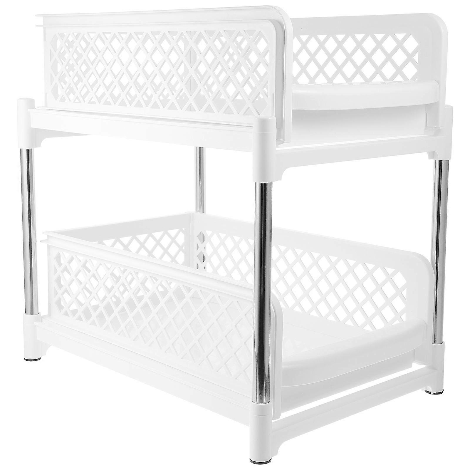 Under Sink Organizers Double Tier Kitchen Cabinet Organizer Pull Out Design Bathroom Storage White 37.2X37X26.7CM 1Set