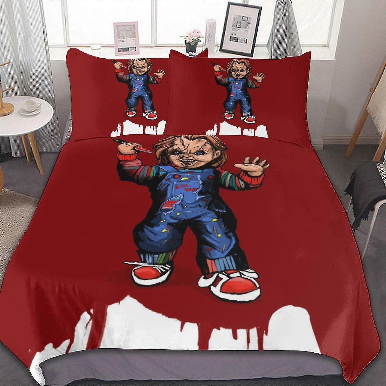 Conjunto de lençóis de cama com tema de filme de terror 3 peças Capa de edredom respirável com 2 travesseiros Sham Soft All Seasons Conjunto de cama