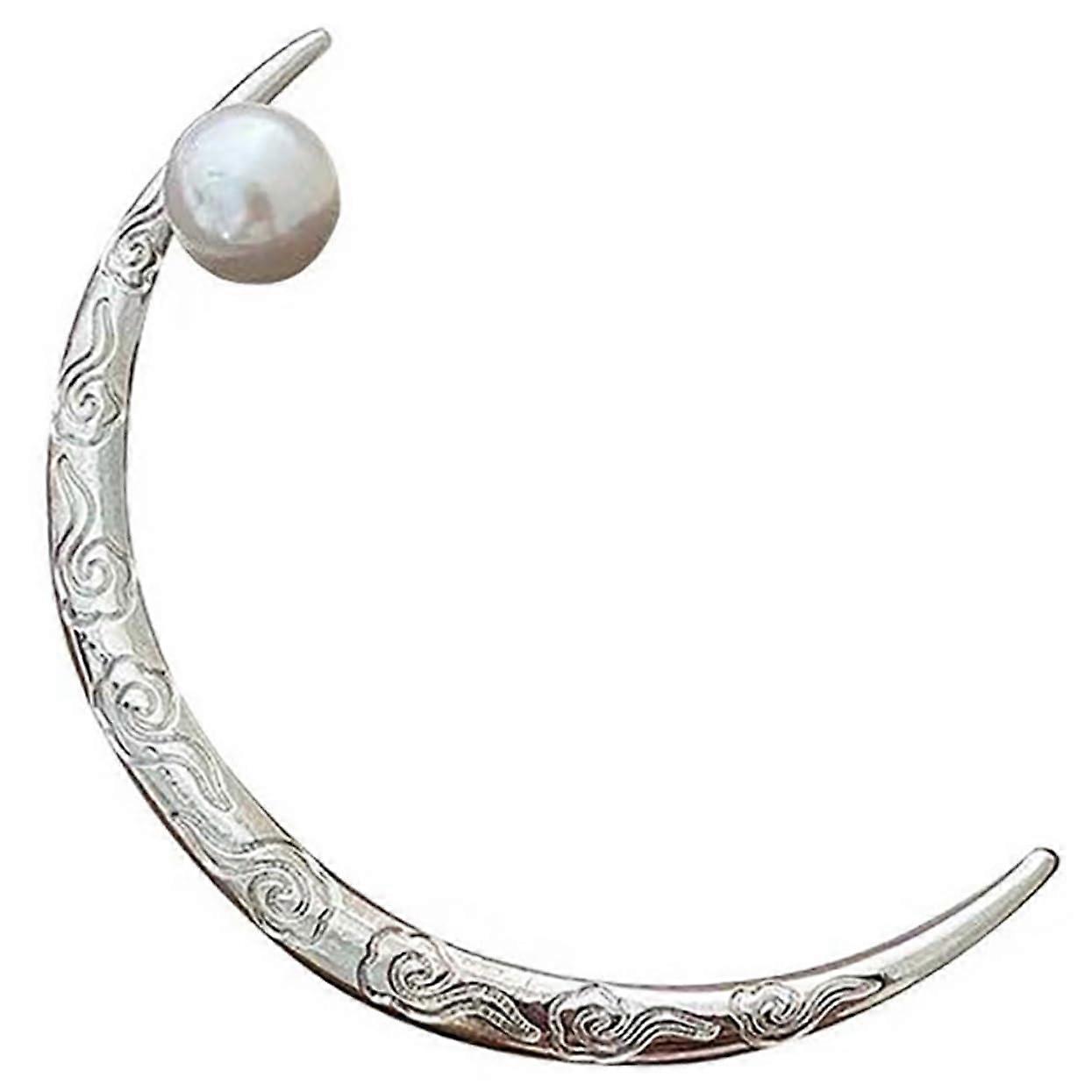 Moon hair fork with pearls, women's hair sticks made of metal, hair accessories for girls, hair styling tool for buns and updos.