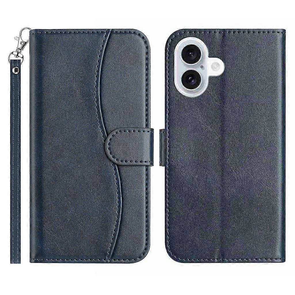 غطاء غطاء حافظة لهاتف iPhone 17 PU جلد محفظة غطاء هاتف على شكل S تصميم خياطة مع حزام - أزرق داكن