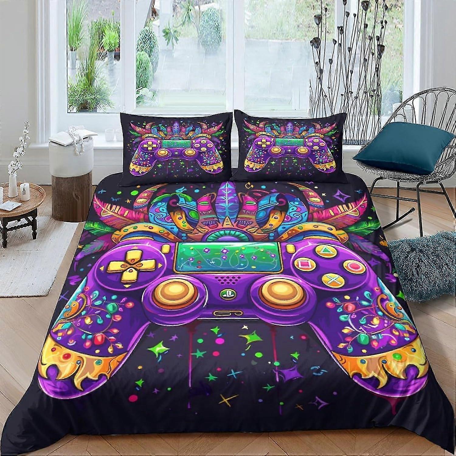 Game Controller Duvet Cover 3D Print for Boys and Girls with Zipper Closure Soft Microfiber and Pillow