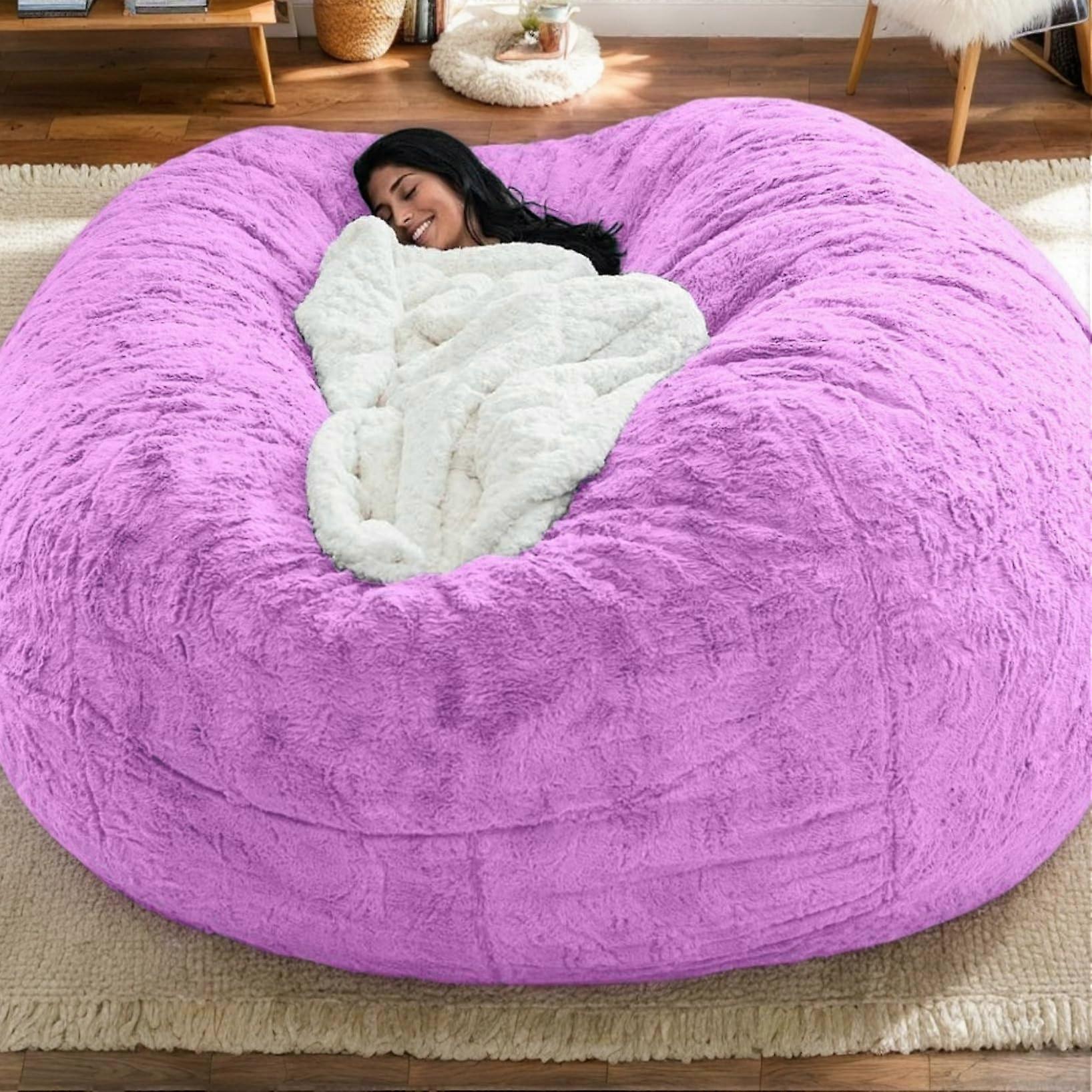 Soft And Comfortable Large Round Bean Bag Cover Made Of Faux Fur