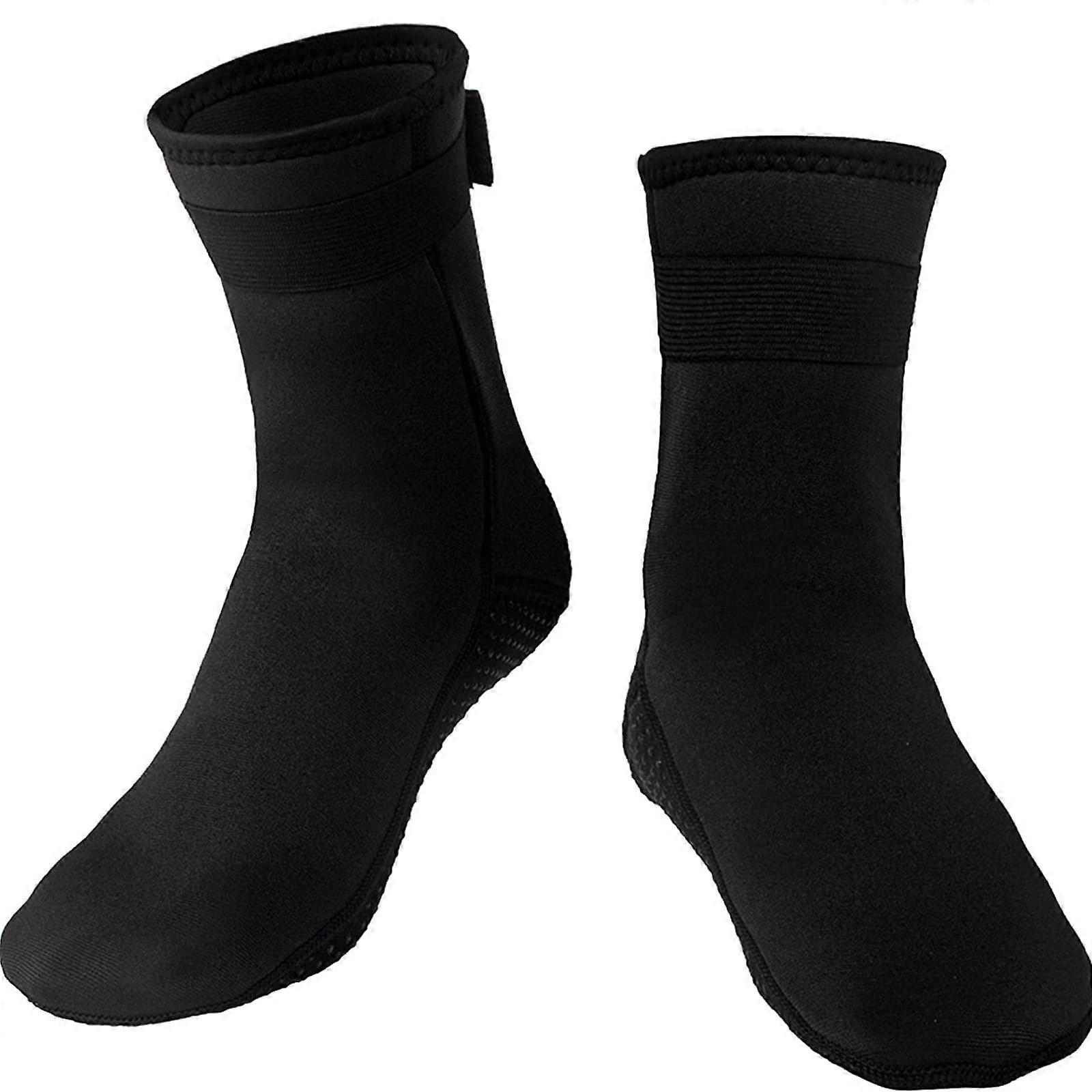Neoprene socks with adjustable cuffs for wetsuits, thermal diving socks, nonslip, for men, diving, swimming, surfing (3mm), black, XL