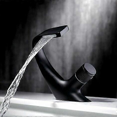 Waterfall Single Hole Basin Faucet, Brass Bathroom Sink Faucet, Luxury Designer Bathtub Sink Faucet (Black,18x13cm)