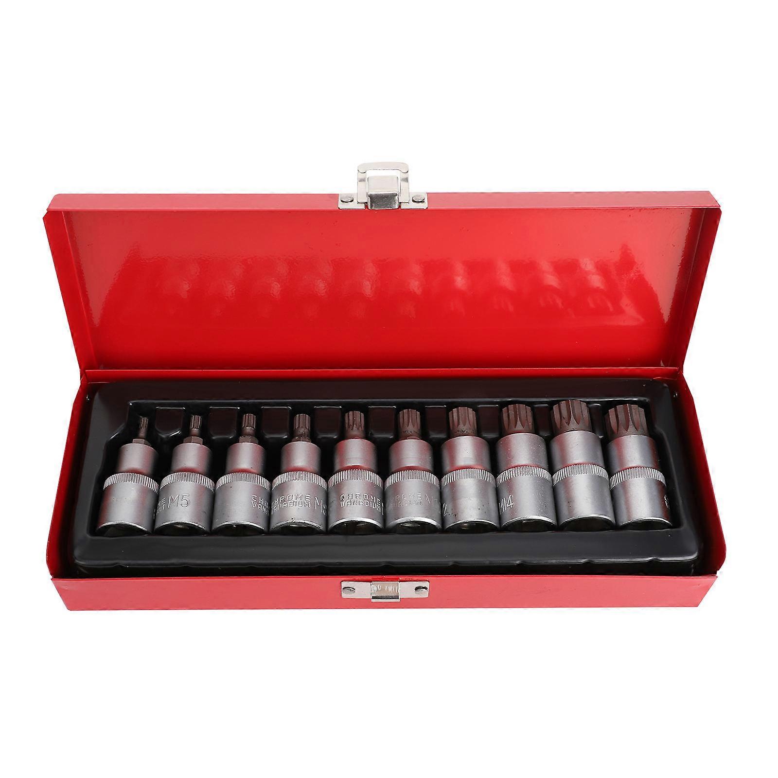 Bit Socket Set Triple Square Spline Bit Socket Set Professionals Handy Users Silver 25x9.5cm 10Pack