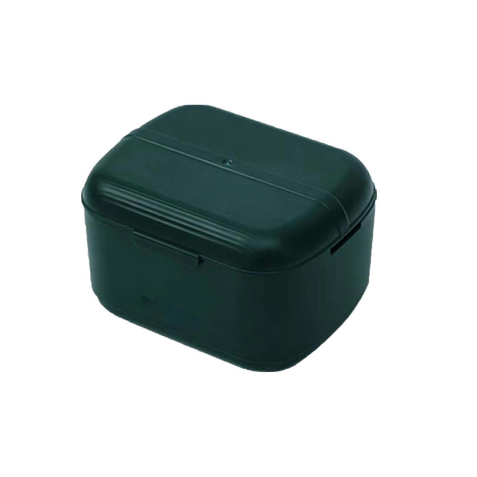 Multifunctional PP Retainer Case Cleaning Container 2 in 1, Denture Box with Cleaning Brush Remover, Portable Travel Tooth Rescue Box (Green)