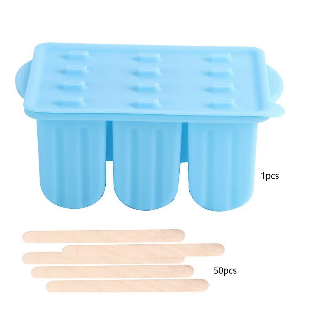 12-Grids Food Grade Silicone Ice Cream Mold Maker Making Tool with Cover and Ice Cream Sticks