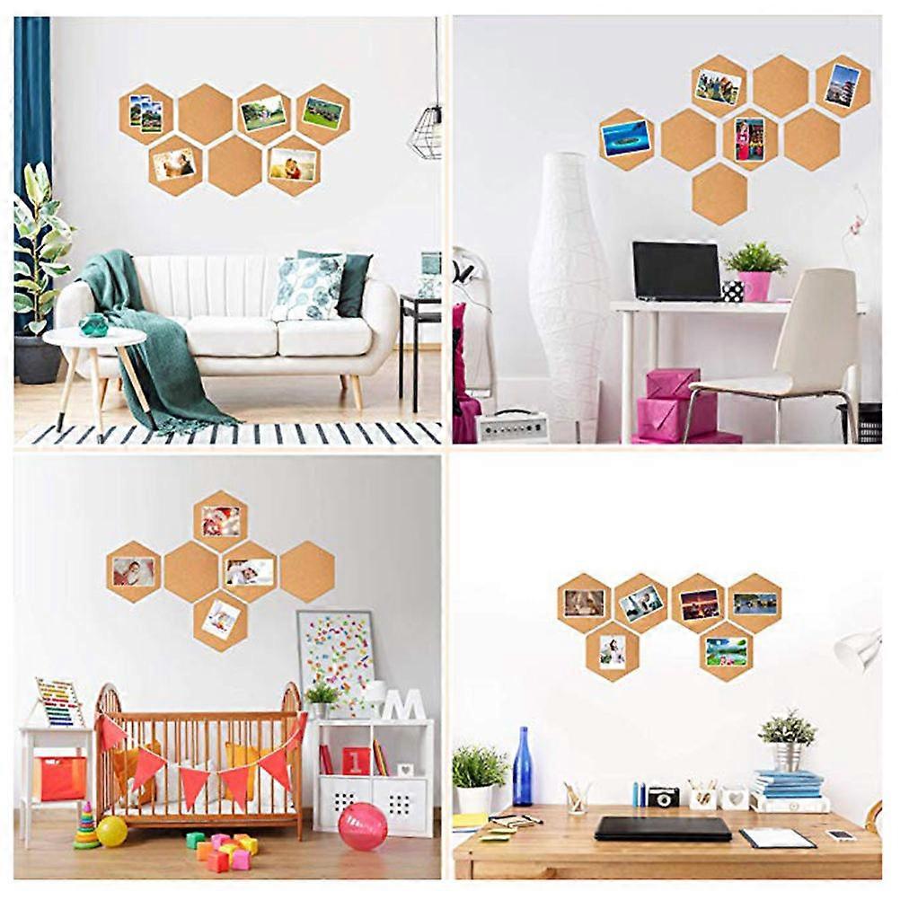 Self-Adhesive Cork Board Hexagon Cork Boards Wall Bulletin Board Decorative Message Boards for Wall Home Office 8.5×7.3×0.2in 8Set