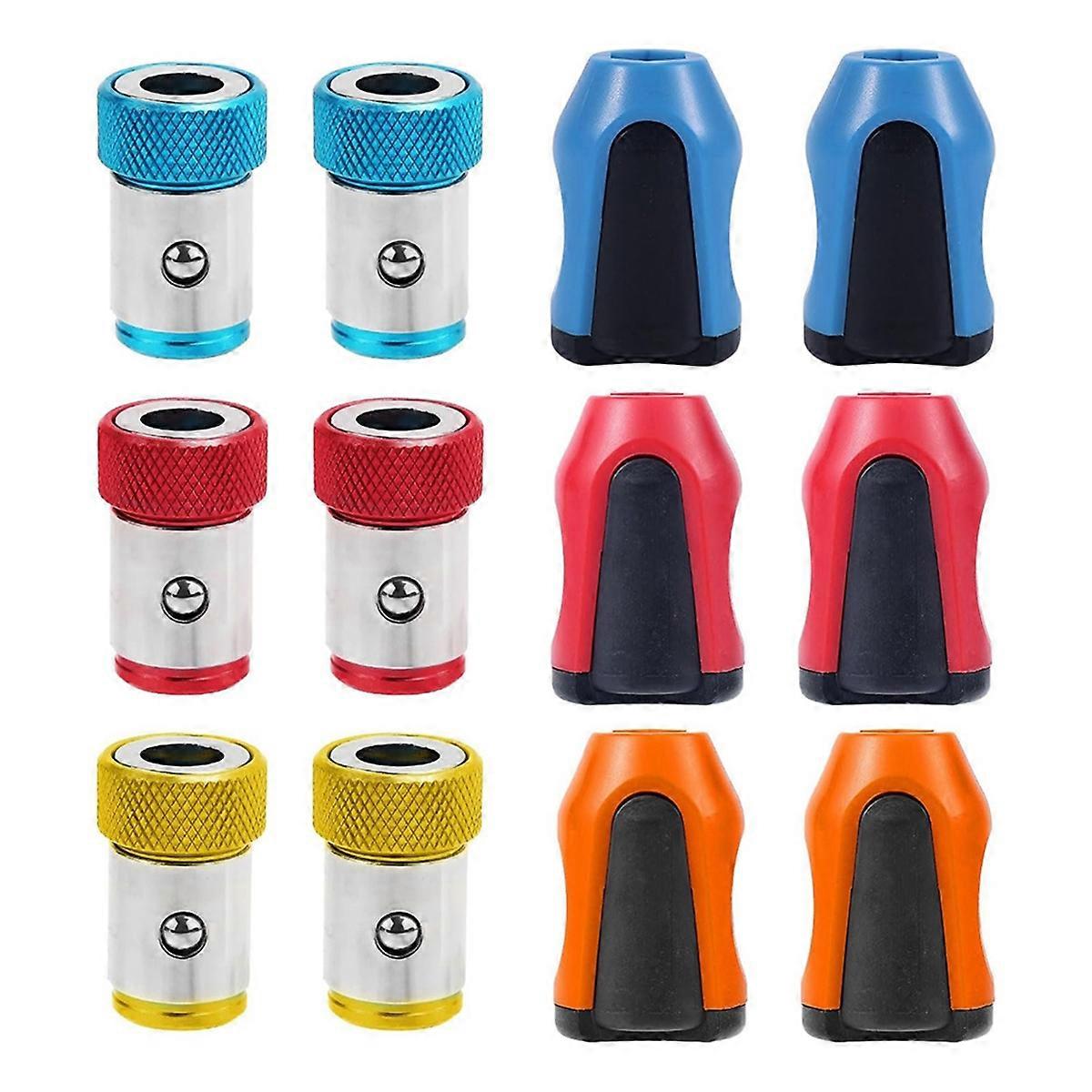 6pcs Screw Ring Holder Set with 6pcs Magnetizer, Magnetic Screwdriver Ring for 1/4 Inch Hex Screwdriver & Power Bits