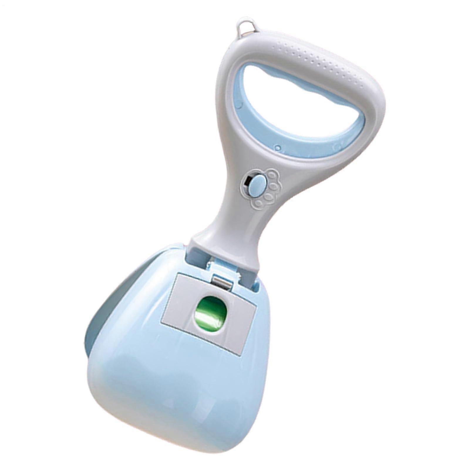 Dog Pooper Scooper, Portable Pet Waste Grabber for Kittens - Ergonomic Handle with Built-In Storage Bag, Blue Cat Poop Picker