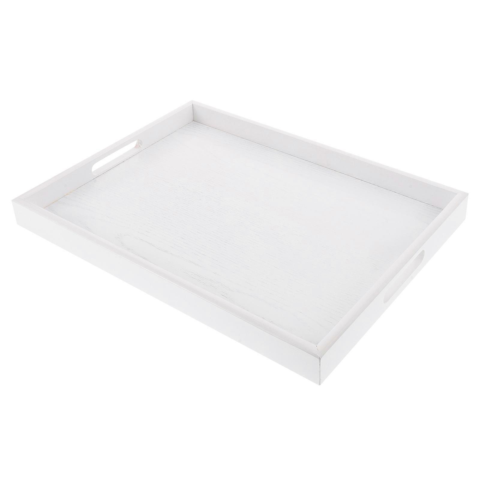 Wood Serving Tray with Handles European Style for Home White Utility