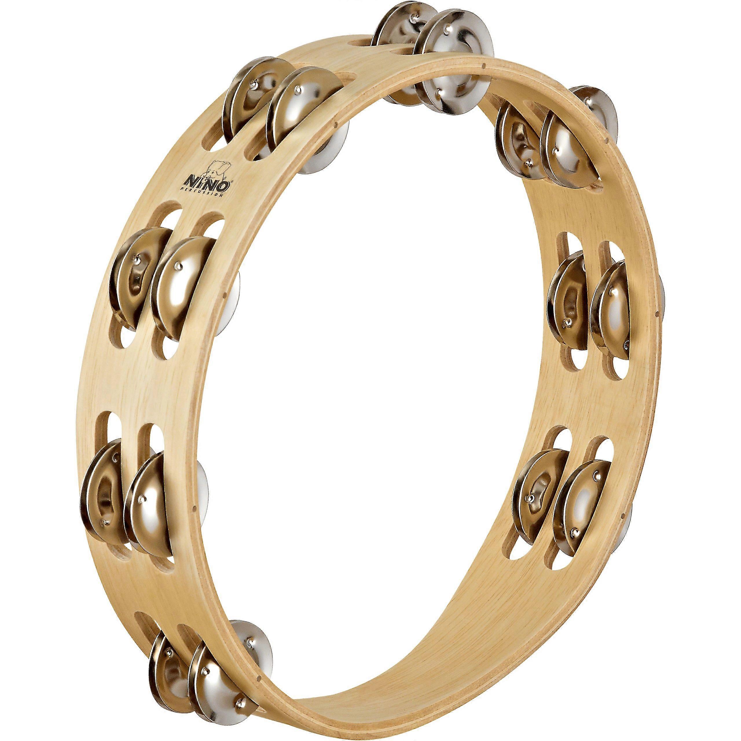 Traditional Wood Tambourine for Kids Age 5 and Up - 10 Inch Siam Oak with 2 Rows of Jingles - NINO15 Model