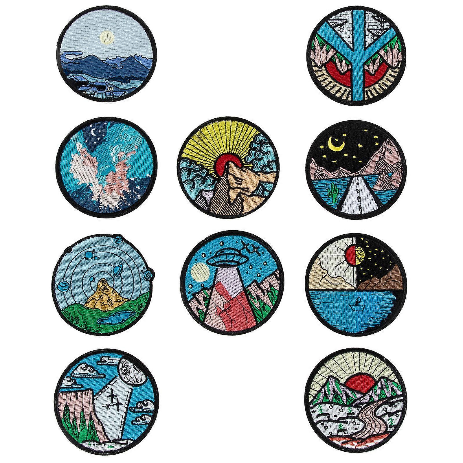 Iron On Applique Patch Embroidered Appliques Landscape Series Patches DIY Projects Art Craft Projects Square Shape 10Pack
