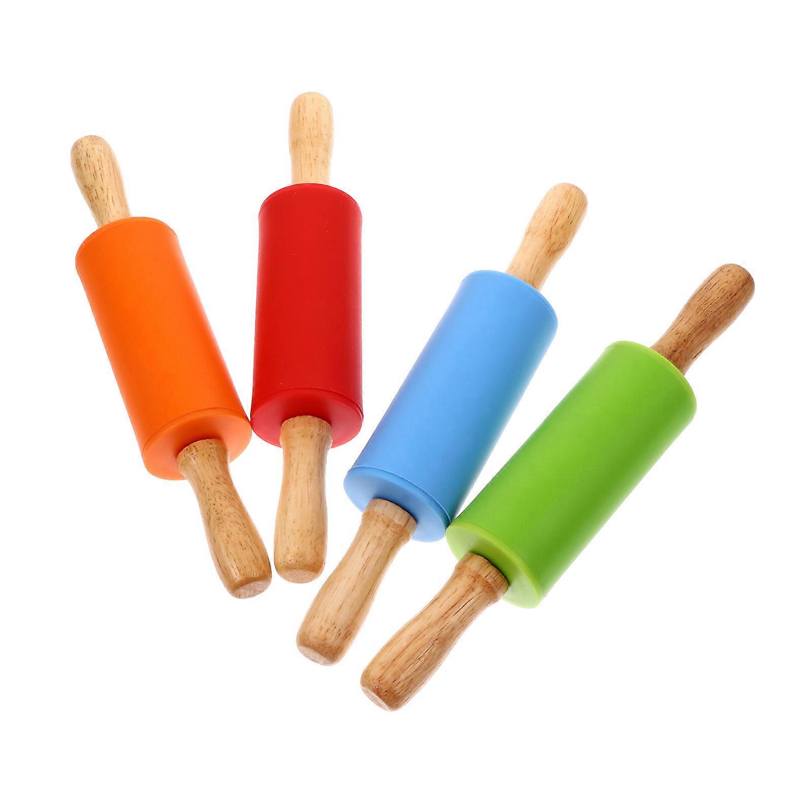 Silicone Rolling Pin with Nonstick Surface and Firm Wood Handle for Kitchen Use Assorted Color