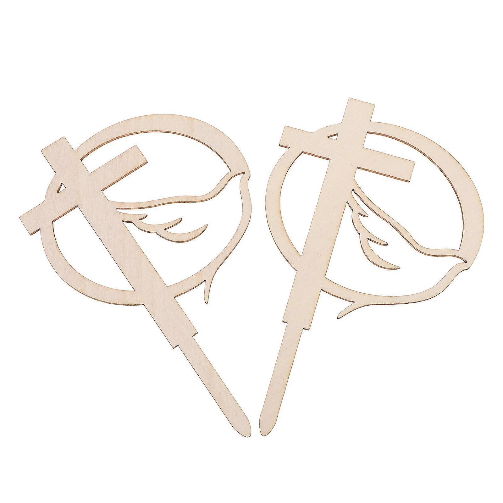 Wooden Cross Cake Toppers for Decor Beige Color Suitable for Various Occasions 2pcs