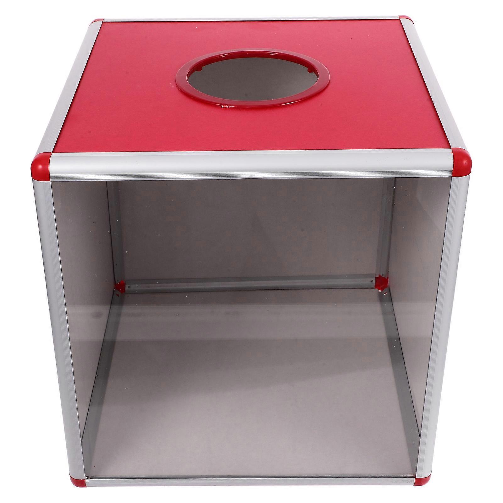 Transparent Red Raffle Box for Parties and Events with Aluminum Alloy and Acrylic Material 6.5 x 4.5 x 4 inches