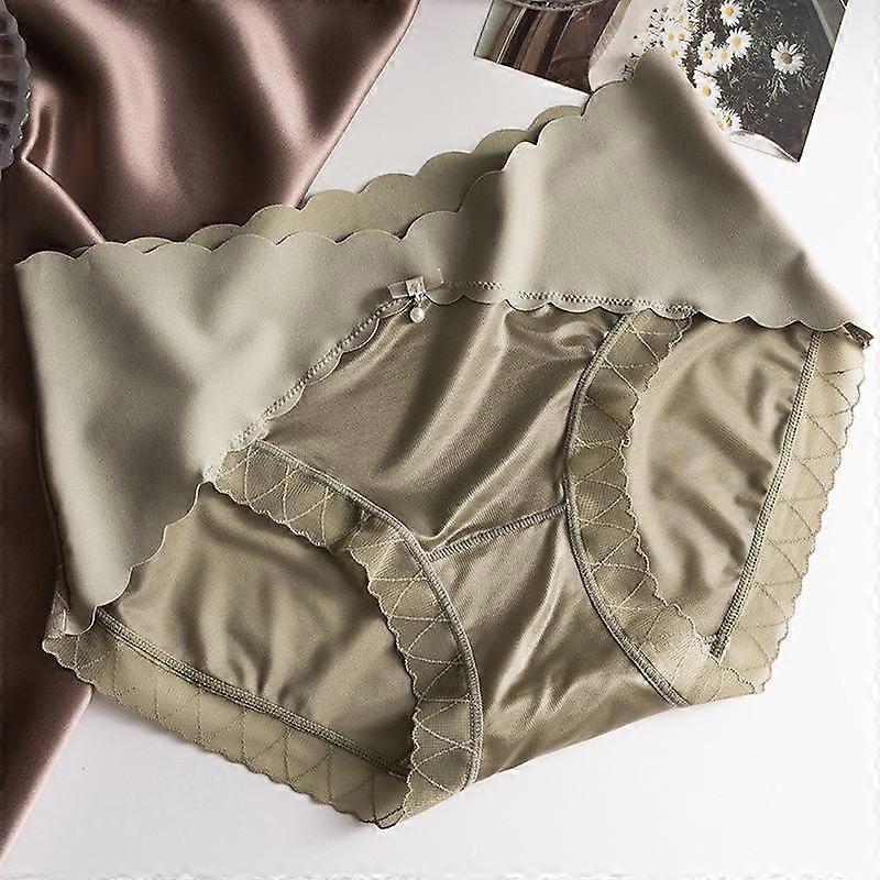 Vintage Silky No Trace Panties Women's Underwear Mid Waist Plus Size Breathable Mulberry Silk Antibacterial Crotch Panty