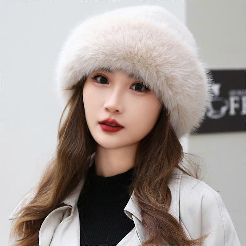 Women Thickened Bucket Hat Faux Fur Solid Color Soft Fluffy Plush Hats Luxury Warm Elegant Winter