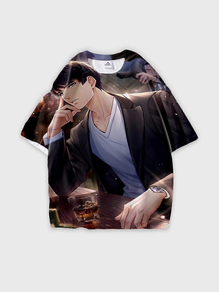 T-shirt round neck Role Pattern loose short sleeve E2597