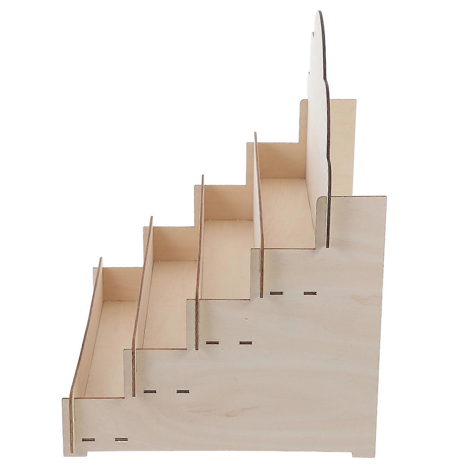 Wooden Tiered Card Display Stand Multi Purpose Organizer for Greeting Cards, Posters, Postcards, and Cosmetics – Compact Storage Shelf for Office,