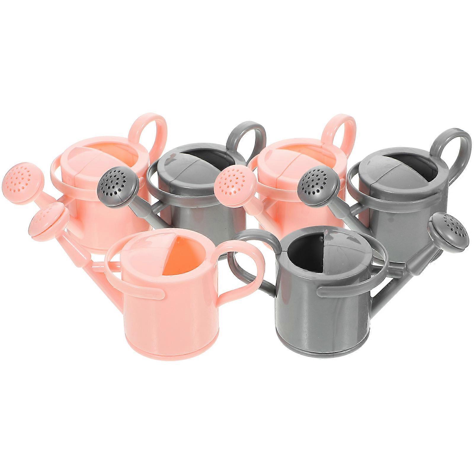 6pcs Mini Watering Cans for Dollhouse Decor, Realistic Miniature Kettle Props for Handheld Bucket Display, Grey Material