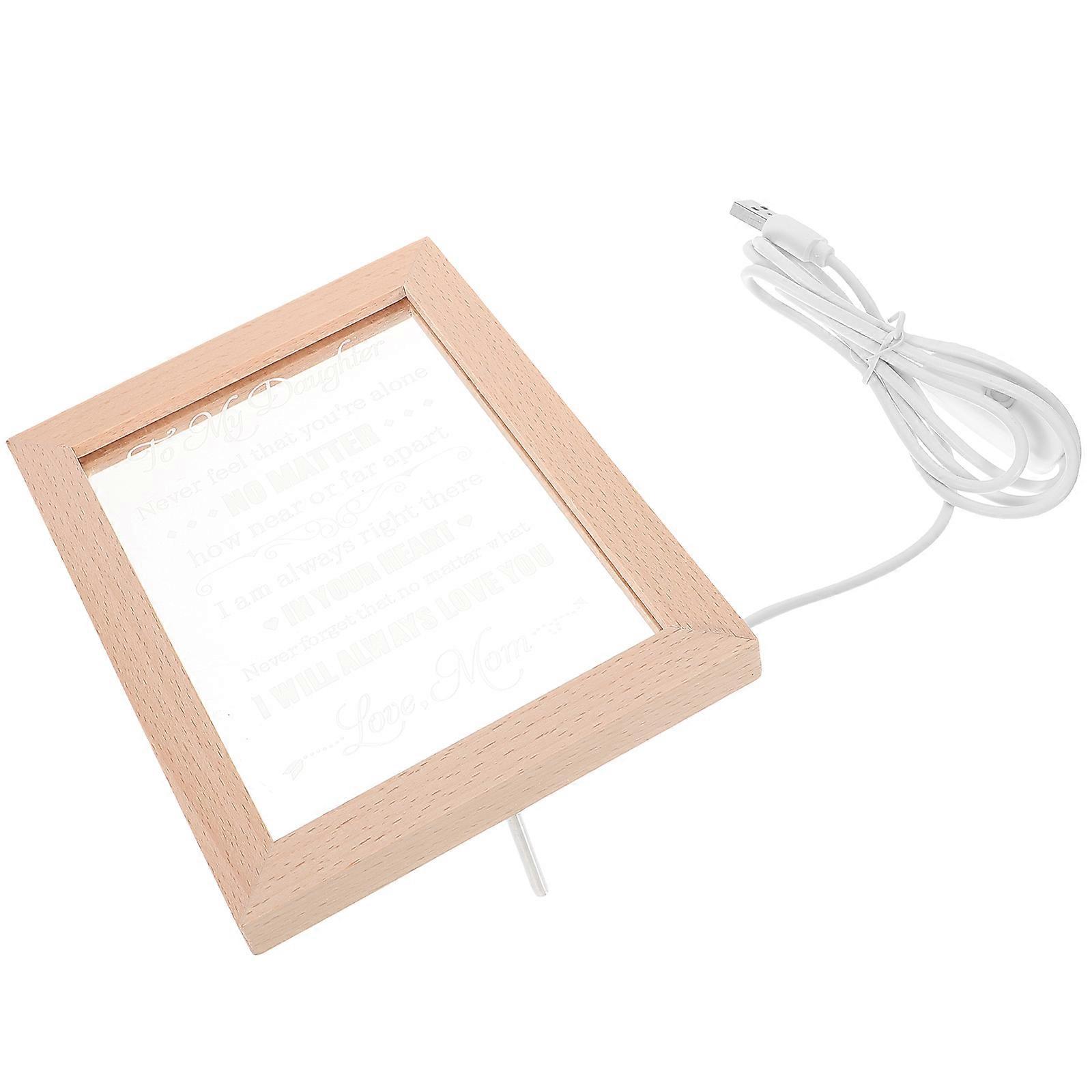 Wooden LED Photo Frame with Warm Light for Decoration USB Powered and Safe Khaki 3x5 Inch