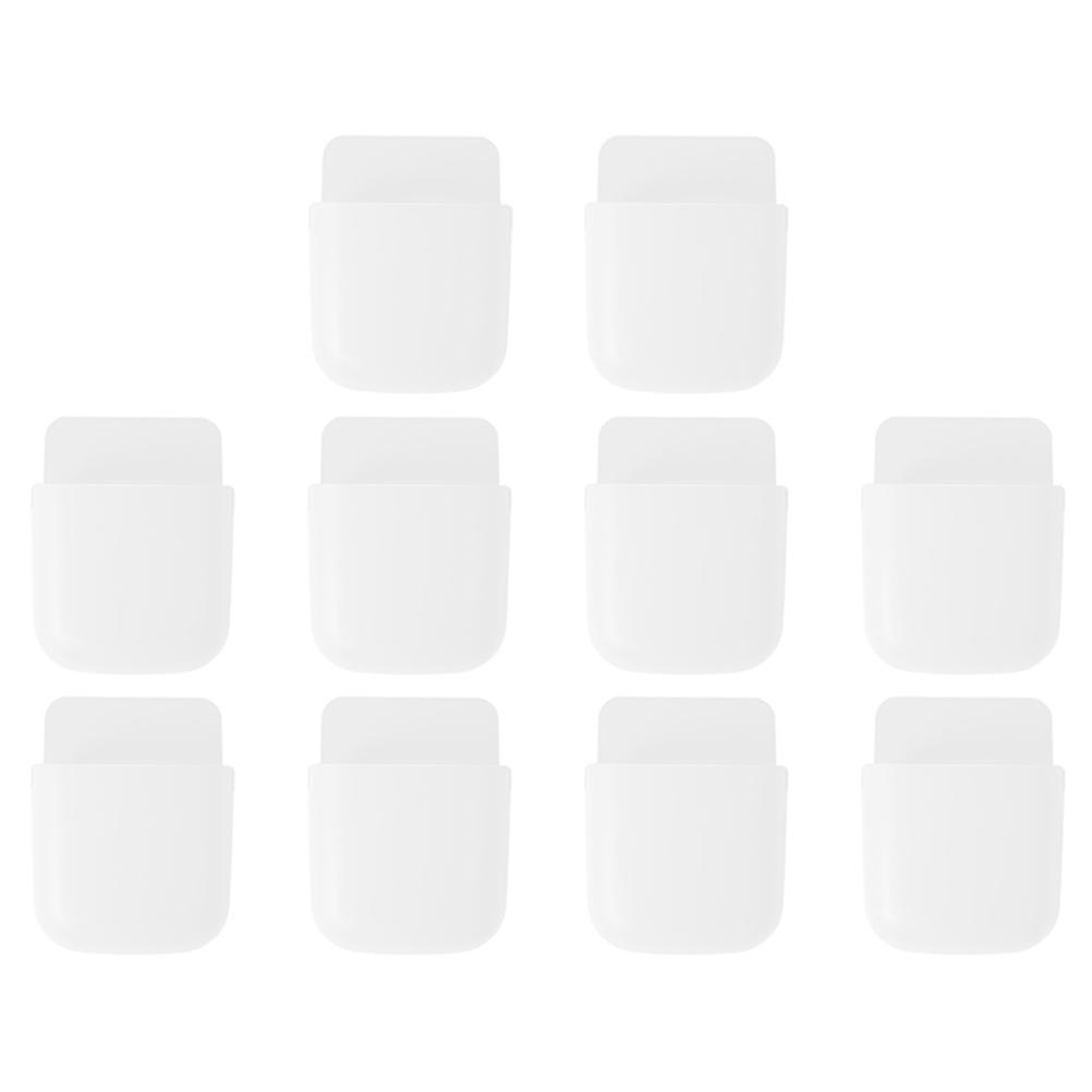 White PP Material Wall Mounted Phone Holder with Remote Control Storage for Home Use 10Pcs