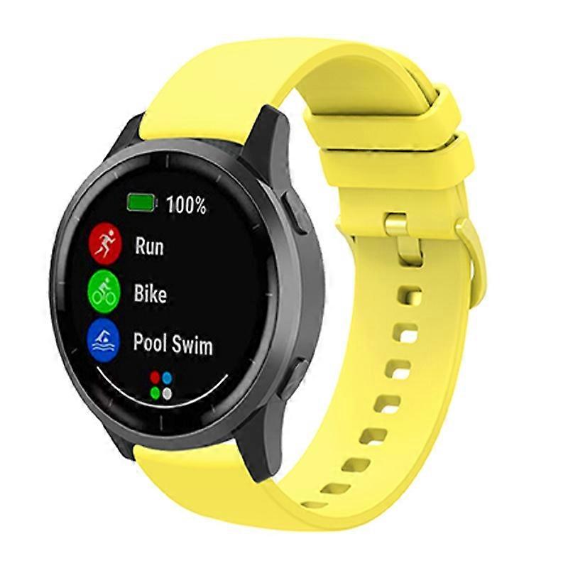 Universal 20mm Solid Color Silicone Replacement Smartwatch Band Adjustable Wrist Strap - Yellow