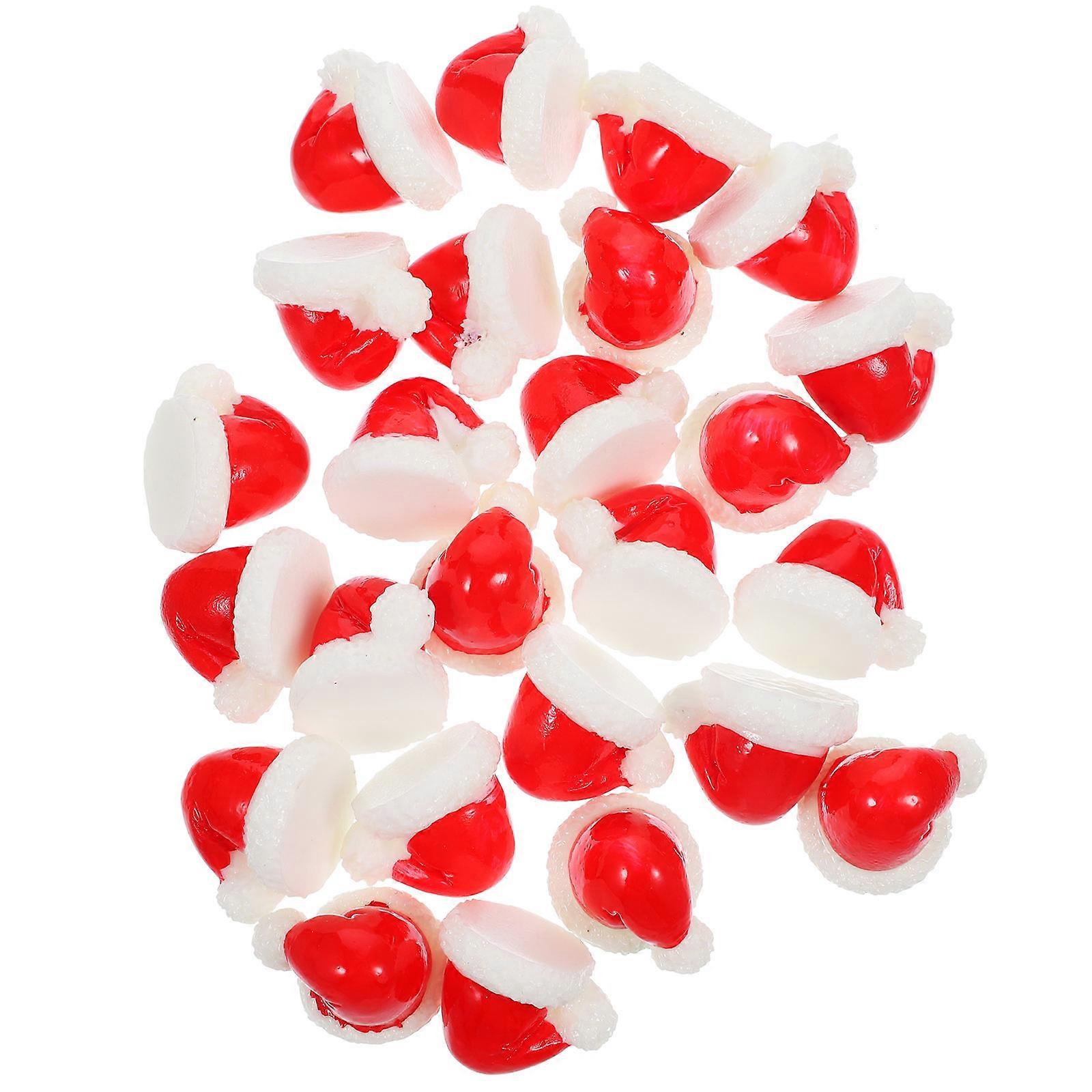 24pcs Mini Red Christmas Hat Ornaments, Resin Crafts, Dollhouse Miniatures, Holiday Party Decorations, Table Display, DIY Christmas Supplies