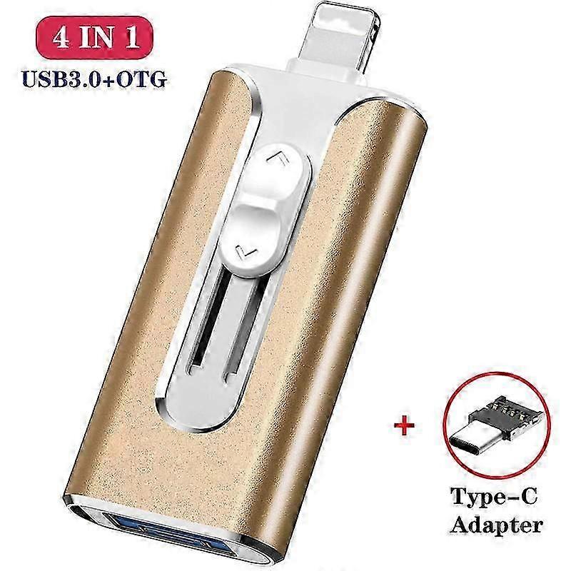Versatile 64GB 4-in-1 USB Drive - Type-C & 8-Pin Adapter for Phones & Computers